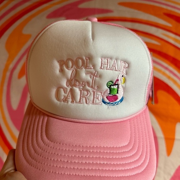 CC Beanie Light Pink Trucker Hat with Custom Embroidery “Pool Hair Don’t Care” - Picture 2 of 7
